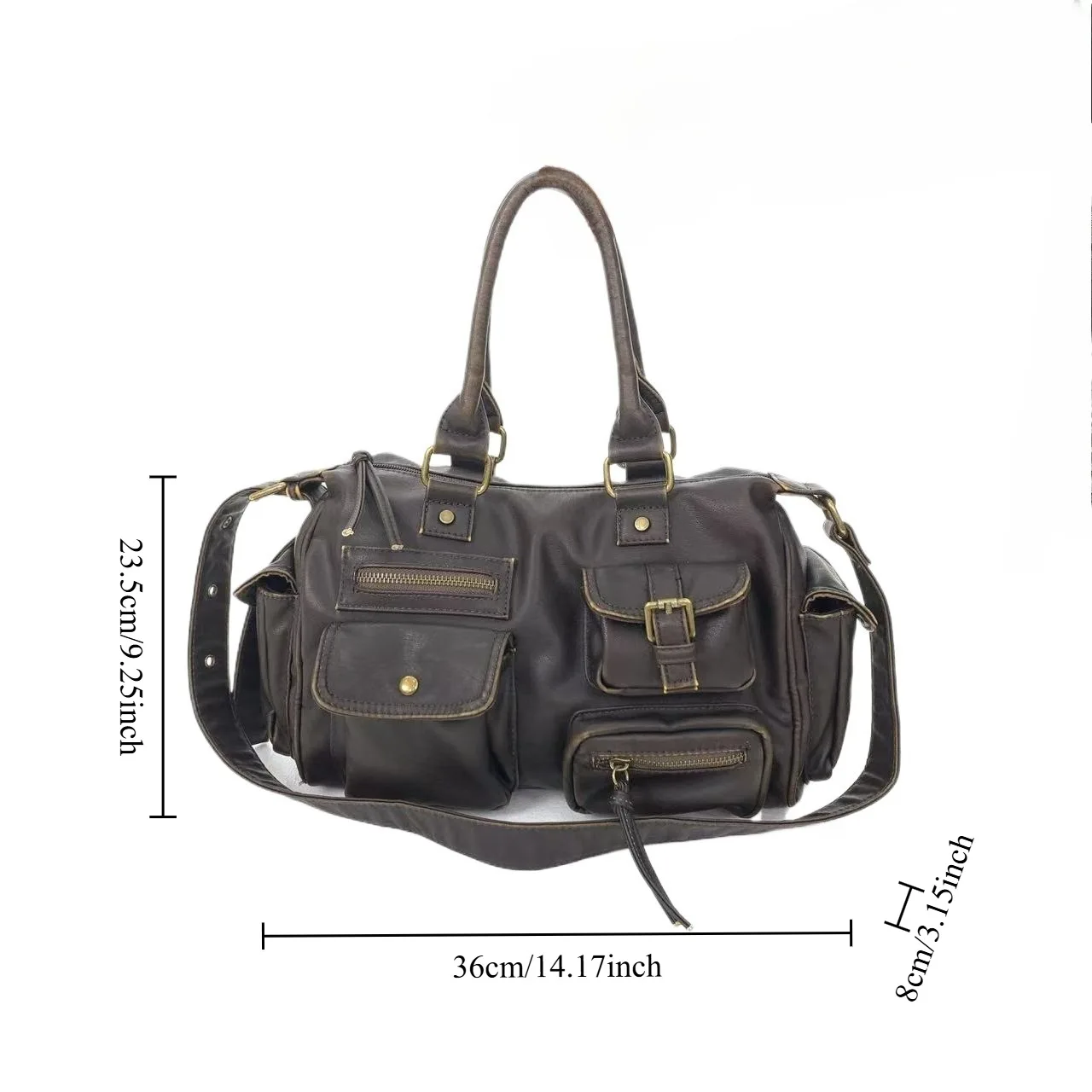 Vintage Lareg Capacity Multi-Pocket Tote Bag Designer Women Handbags Luxury Soft Pu Leather Shoulder Crossbody Bags Punk Bag2025