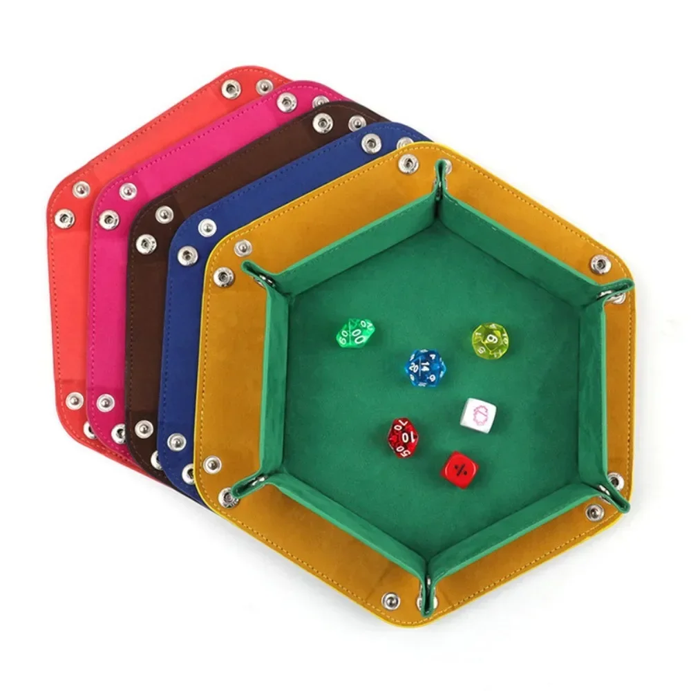 6Color PU Leather Hexagonal Folding Dice Tray for RPG DnD Game Storage Table Board Games dice tray