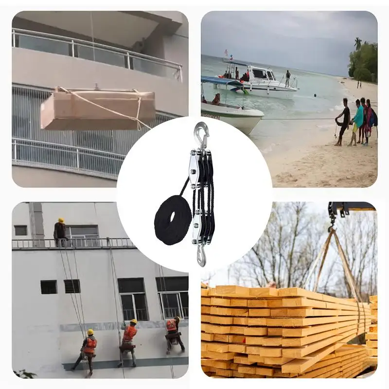 Block And Tackle Pulley Hoist Block And Tackle 2200 Lbs Breaking Strength 50ft Ratchet Puller Hoists For Hunting Garage 5