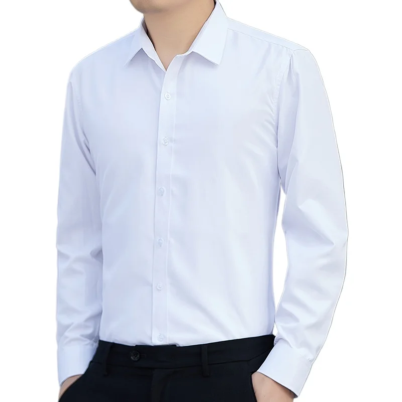 Men's long-sleeved micro-elastic shirt spring slim-fit business career formal dress Korean version of the trend white shirt on