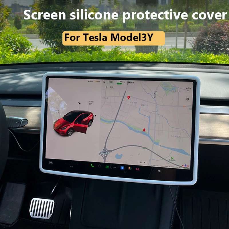 

For Tesla Model 3 Y Silicone Protective Trim Cover Central Control Navigation Screen Protector Frame Black Pink White Grey