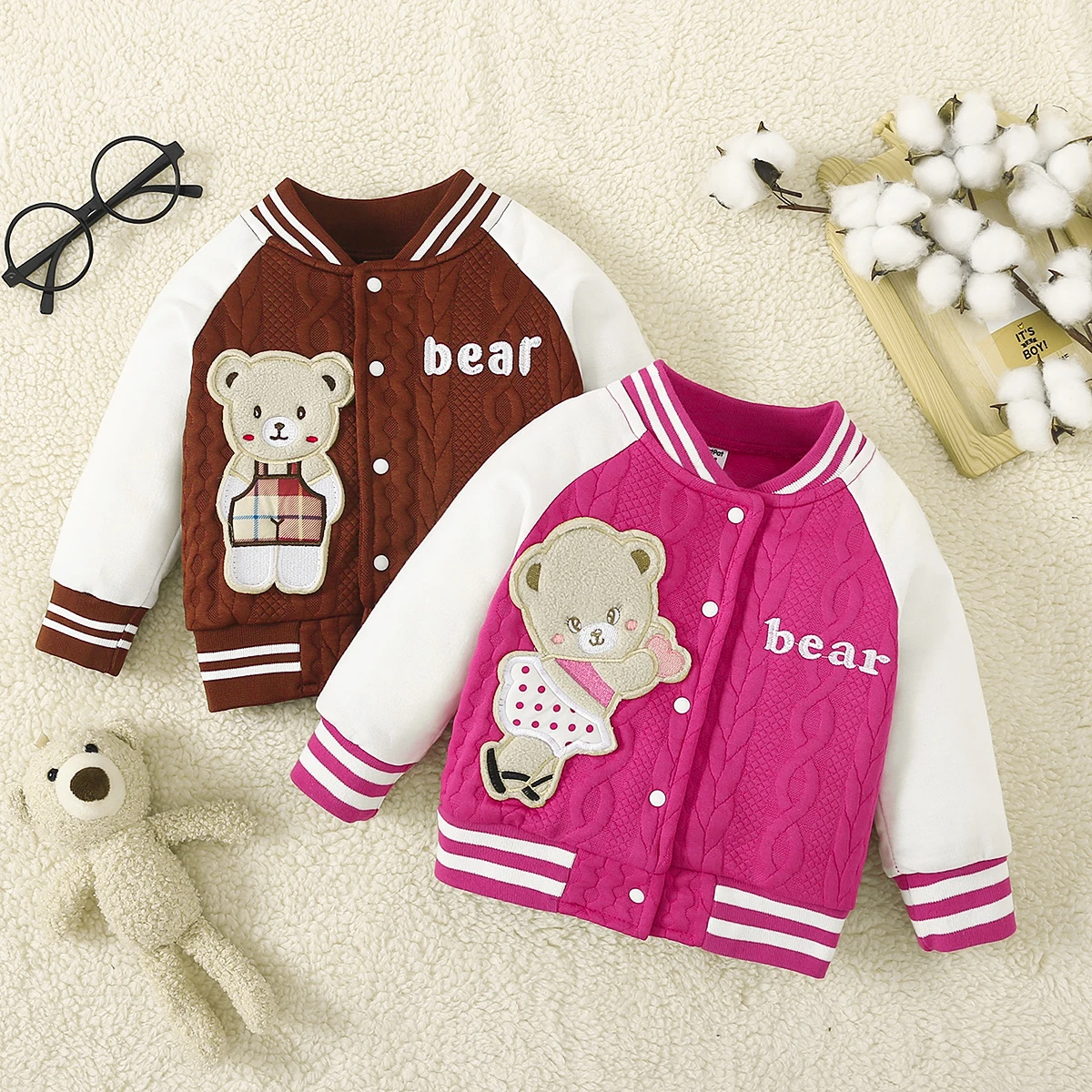 PatPat Baby Girl/Boy Childlike Bear Animal Pattern Coat kids jackets winter cotton coat