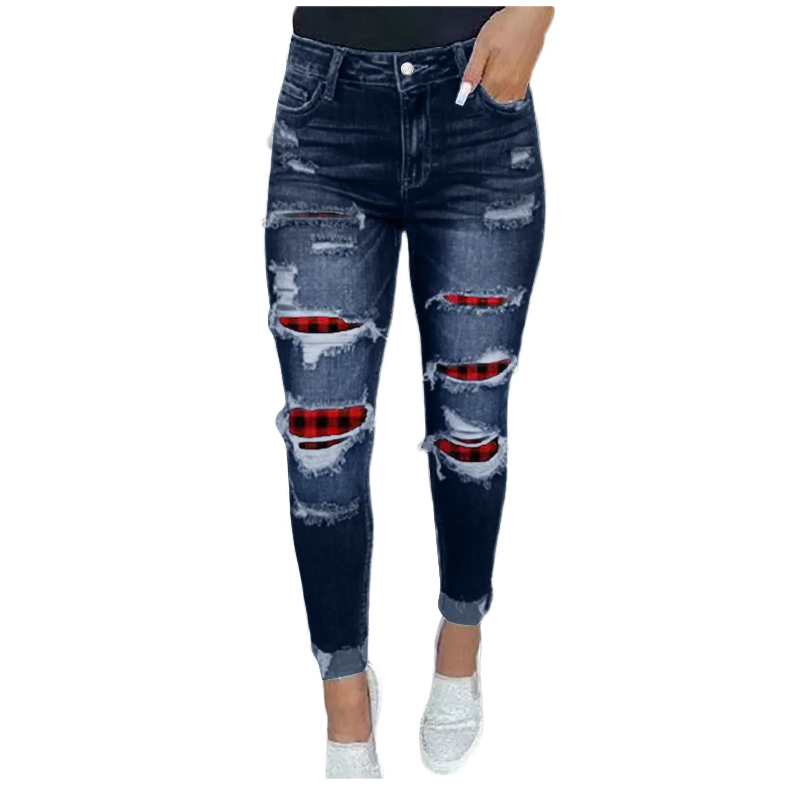 

Women'S Fashion Vintage Stretch Ripped Denim Trousers Washed Small Feet Tight Buttock Lifting Jeans Baggy Jeans Women'S Pants