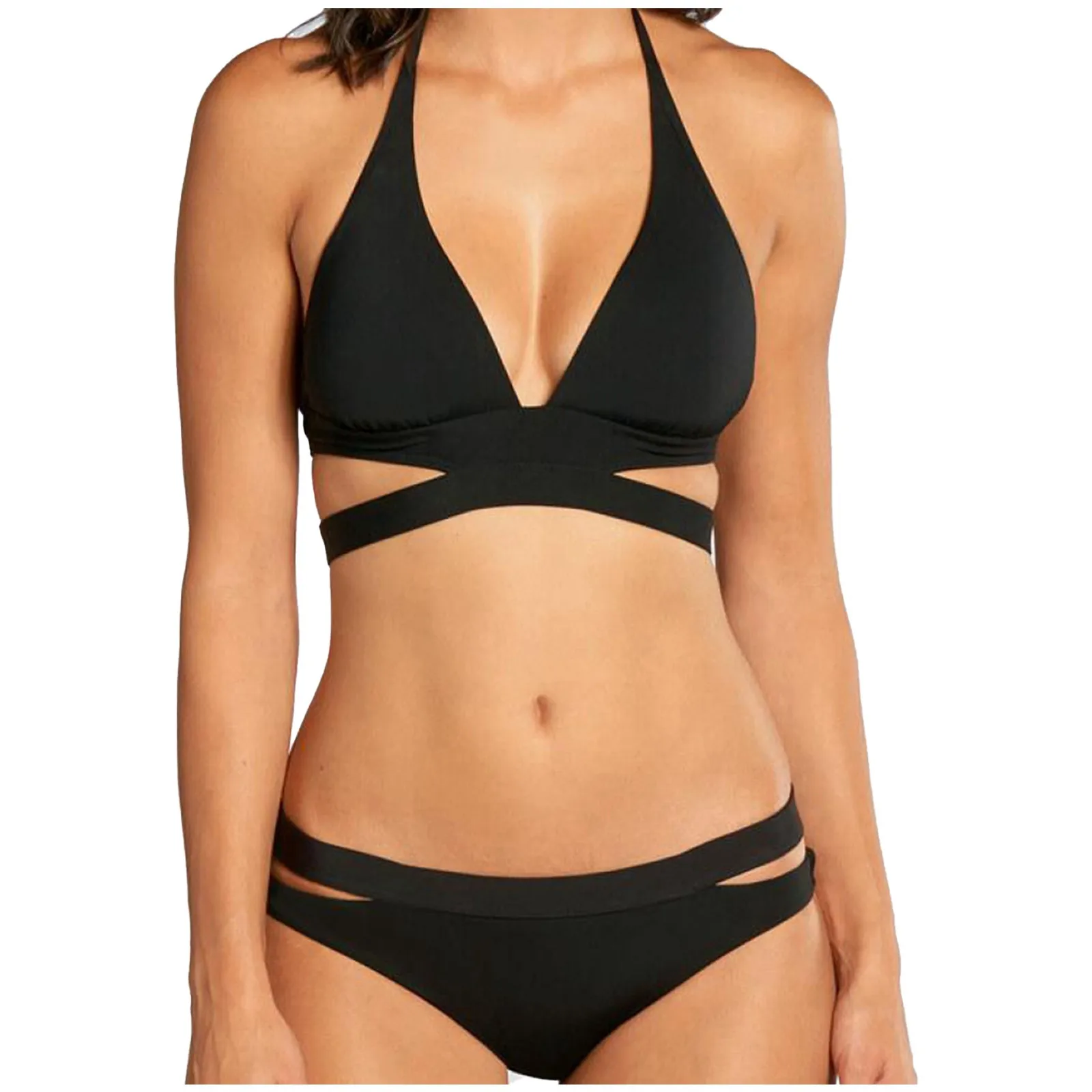 

High Neck Bikini Top with Underwire Black Women Bra And Pants Underwire Gathering Bra Set for Women Bikini Area