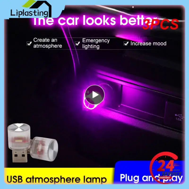 

3PCS Mini USB Car Light LED Atmosphere Auto Ambient Nightlight Neon Interior Lamp Emergency PC Mobile Power Charging Book Light