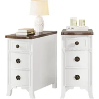 Nightstand Set of 2, 3-Drawer Narrow Side Table Slim Chair Tables for Living Room, Sofa Table with Drawers, Nightstand 1