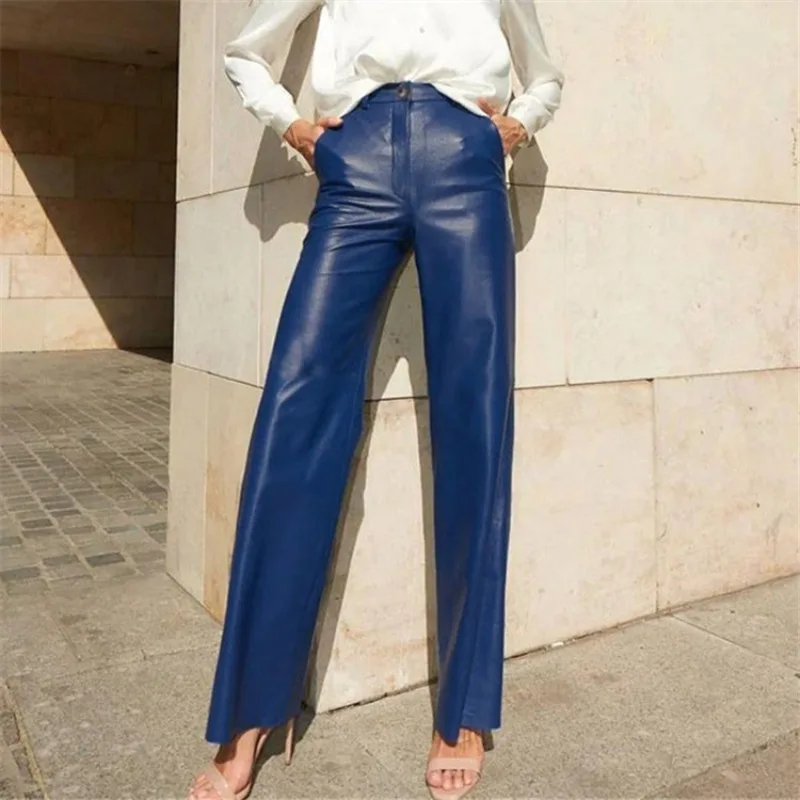2023 Autumn and Winter Women\'s High Waist Button Pockets zipper Patchwork Straight Leg Casual Fashion Elegant Commuter Pants