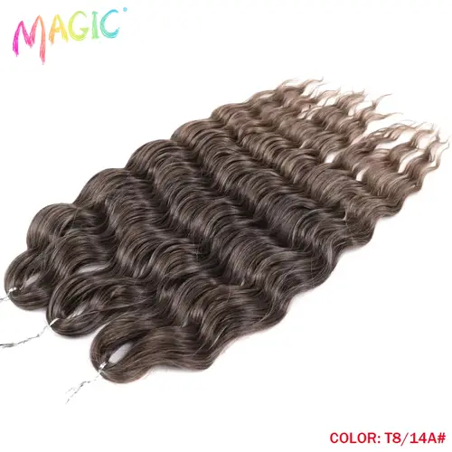 Anna Synthetic Hair 24 Inch Water Wave Braiding Hair Extensions Ombre Blonde Deep Wave Afro Curl Twist Crochet Hair for Women - Image 36