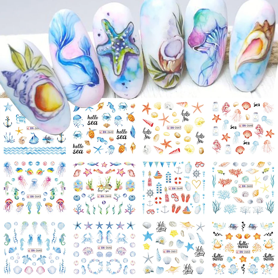 12 designs nail art sea shell stickers decals ocean theme