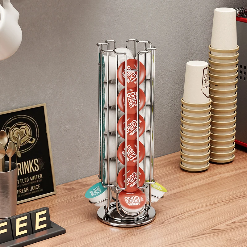 Coffee Capsule Display Rack 24 Cups Tower Stand Storage Shelves Rotatable Anti-Slip Bottom for Dolce Gusto Capsules Coffee Tools