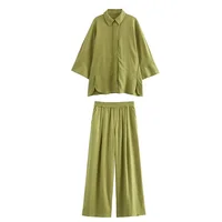 MUJER 2025 Women Pants Sets Oversize Casual Shirt Fashion Linen Set Woman Two Pieces Wide Leg Baggy Pants Suit Summer Outfit - Image 6