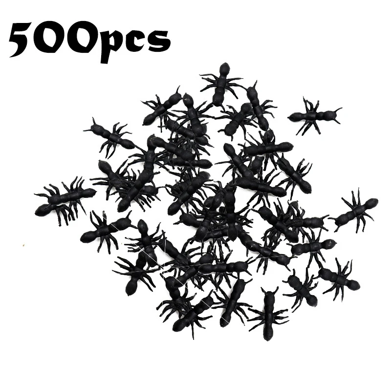 500Pcs Novelty Simulation Ants Halloween Stimulating Plastic Realistic Ants Pranks Joking Toys Halloween Party Horror Prop