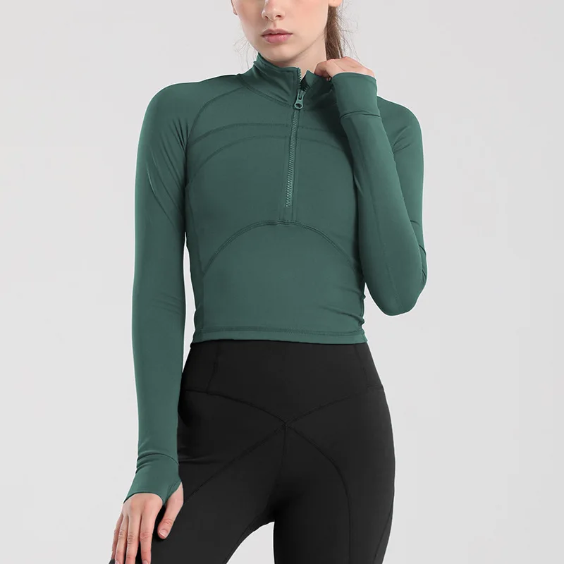 

Half Zip Tight Stretch Quick Dry Sports Long Sleeve Yoga Shirt Wear Pullover Gym Workout Running Fitness Top Sportswear Clothes