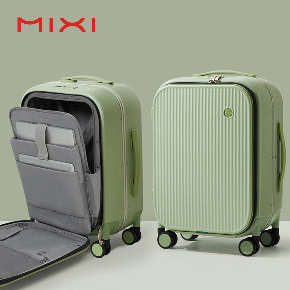 Men 18'' 20'' Carry On Suitcase Aluminum Frame Front Laptop Pocket Luggage 100% PC TSA Lock Spinner Wheels rolling luggage trolley,folding luggage trolley