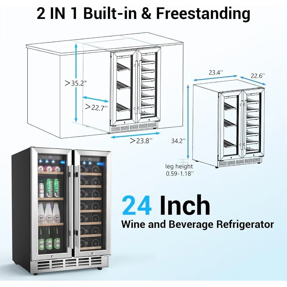 Wine Refrigerator,24 inch Wine Cooler Cooler with Precision Thermostat and Upgraded Compressor Cooling,Beechwood Shelves 6