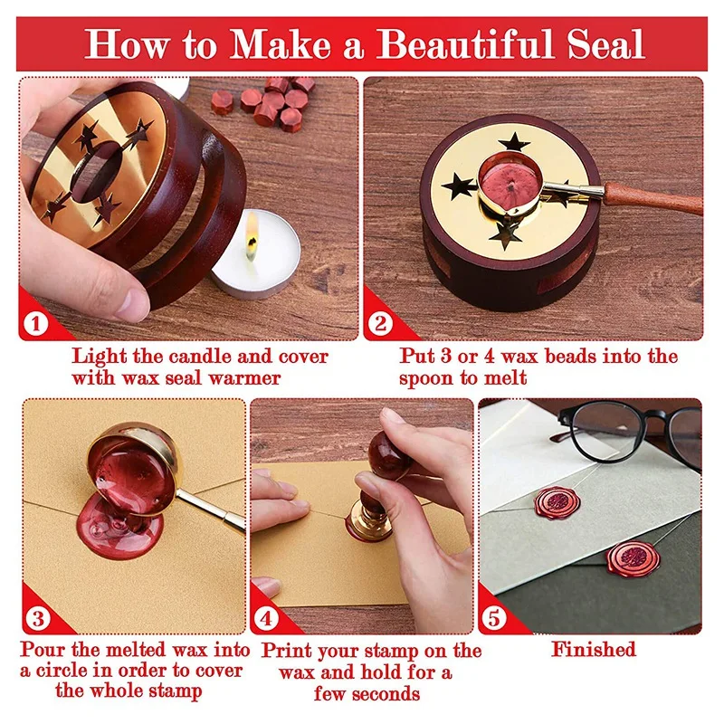 Red Wax For Letters Stamp Seals Sealing Wax Kit With Wax Seal Beads Wax  Seal Warmer Wax Spoon And Candles