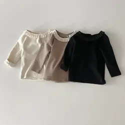 T shirt à manches longues pour bébé fille, en coton, à col à volants, doux, princesse, 0 24M, printemps automne 