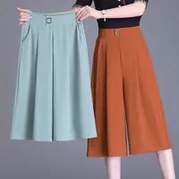 Summer New High Waist Loose Thin Wide Leg Cropped Pants Women Solid Patchwork Pocket Simple Office Lady Casual Straight Trousers