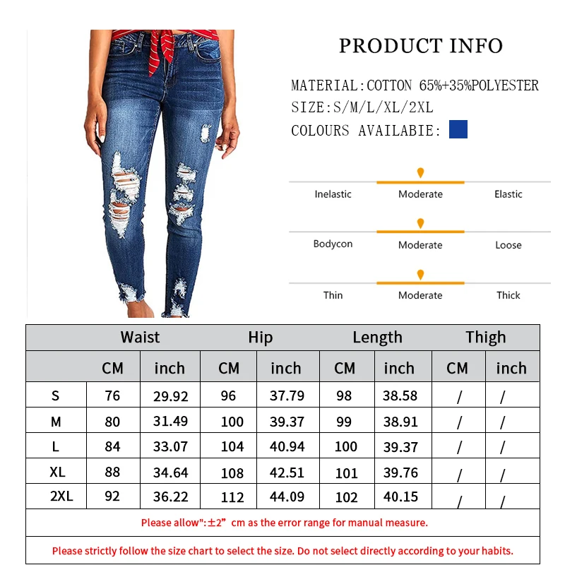Ripped Jeans Women's Nine-point High-waisted New Slim Fit Elastic Petite Spring, Summer And Autumn Pencil Pants