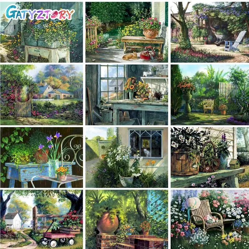 

GATYZTORY Modern Painting By Numbers Acrylic Paints Number Painting Garden For Adults Handmade Gift DIY Set Picture Drawing