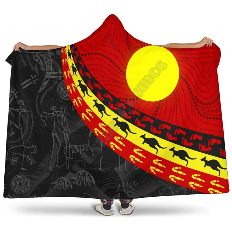 

Aboriginal Hooded Blanket - Indigenous Flag Circle Dot Painting 3D Printed Blanket Wearable Blanket Adults For Kids Blanket