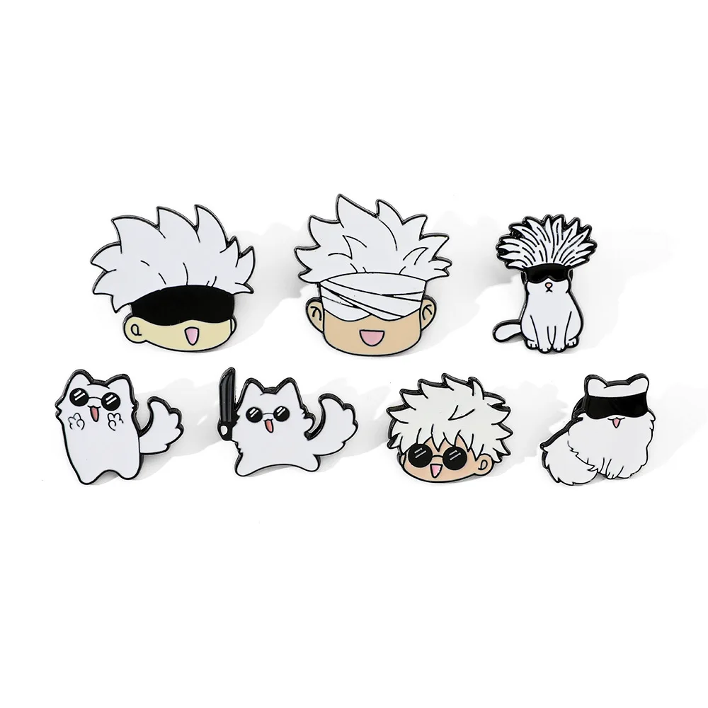 Creativity Anime Jujutsu Kaisen Satoru Gojo Image of A Cat Brooch Cartoon Backpack Clothing Metal Badge Accessories Gift