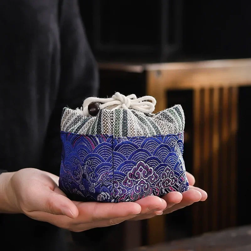 Vintage Teaware Storage Bag Outdoor Travel Ceramic Teacups Cotton and Linen Drawstring Cloth Bags for Kung Fu Tea Accessories storage bags teaware storage bag