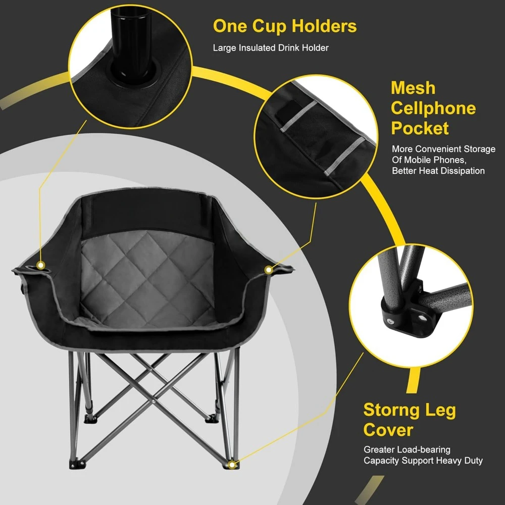 Oversized Padded Camping Chair Heavy Duty Quad Fold Arm Chair Portable for Outdoor - Support 450LBS 5