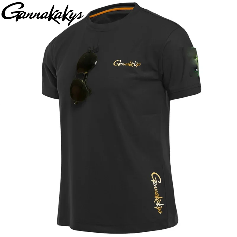 

2024 Summer Men's Thin Short Sleeved Fishing T-shirt Breathable Quick Drying Fishing T-shirt Monochrome Tactical Fishing Shirt