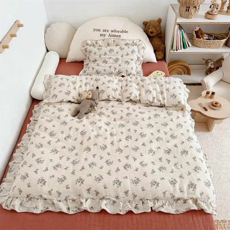 3pcs Set Cotton Floral Duvet Cover Set High-quality Cotton Muslin Bedding for Girls Twin Size Toddler Bedding