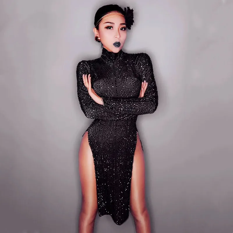 

Черно-фиолетовое платье с разрезом, женский костюм для современных латиноамериканских танцев, одежда для ночного клуба, бара, сексуальная одежда для диджея