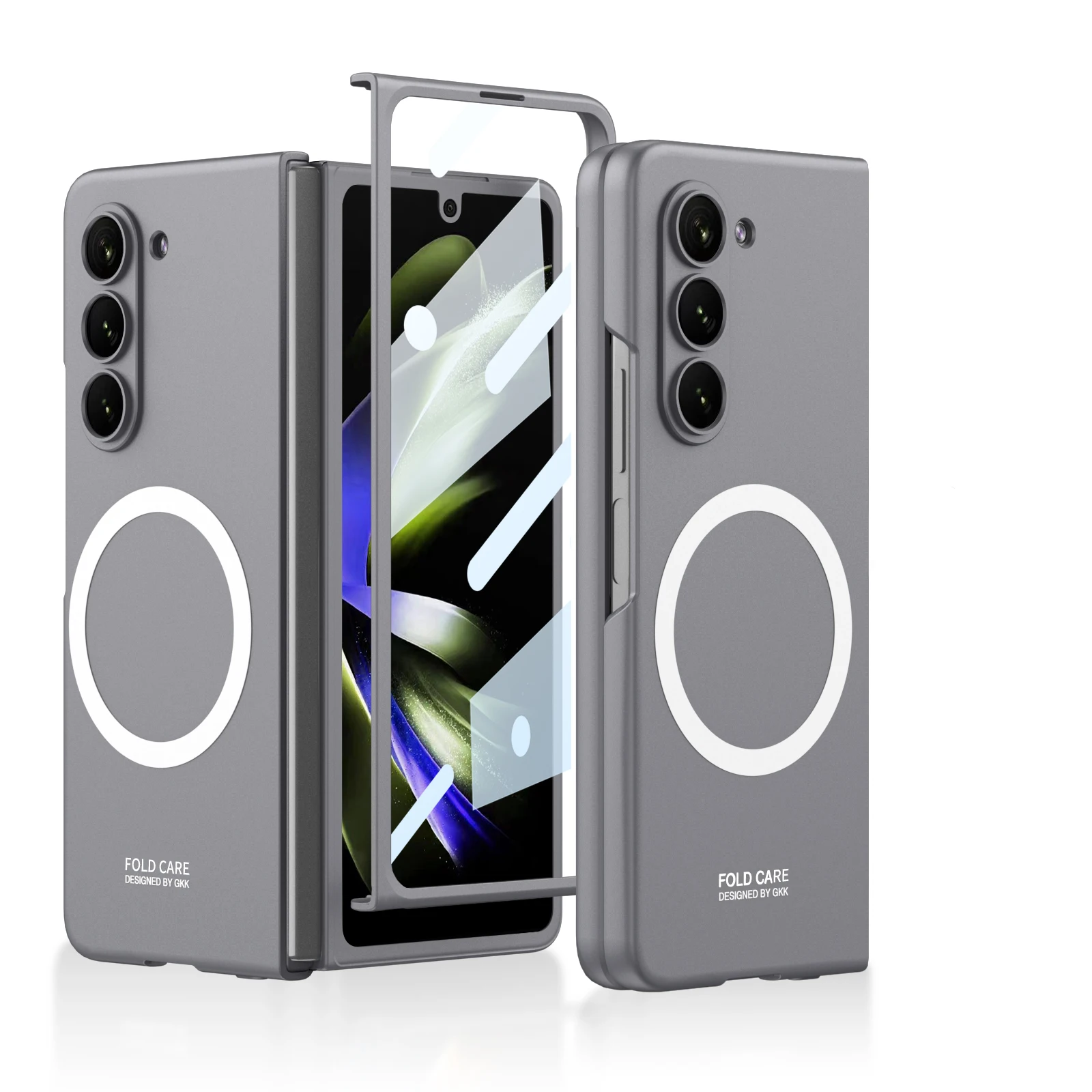

Ультратонкий складной телефонный чехол для Samsung Galaxy Z Fold 5, магнитные всасывающие беспроводные зарядные чехлы с закаленной пленкой