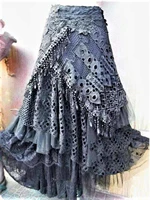 Elegant Lace Asymmetrical Skirt Women Vintage Y2K Boho High Waist Hollow Mesh Patchwork Layered Maxi Skirts Lady Holiday Outfits 1