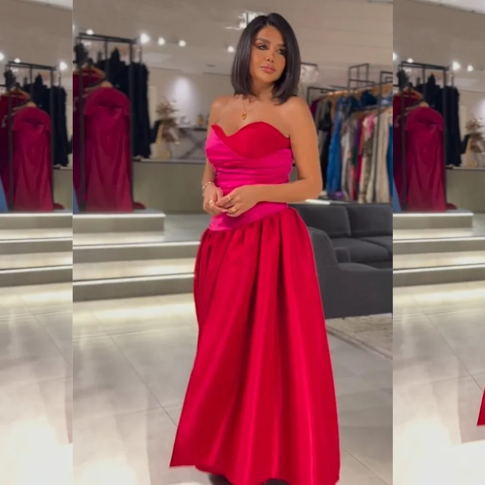 

Prom Dress Satin Draped Pleat Graduation A-line Strapless Bespoke Occasion Gown Long Dresses Evening Saudi Arabia