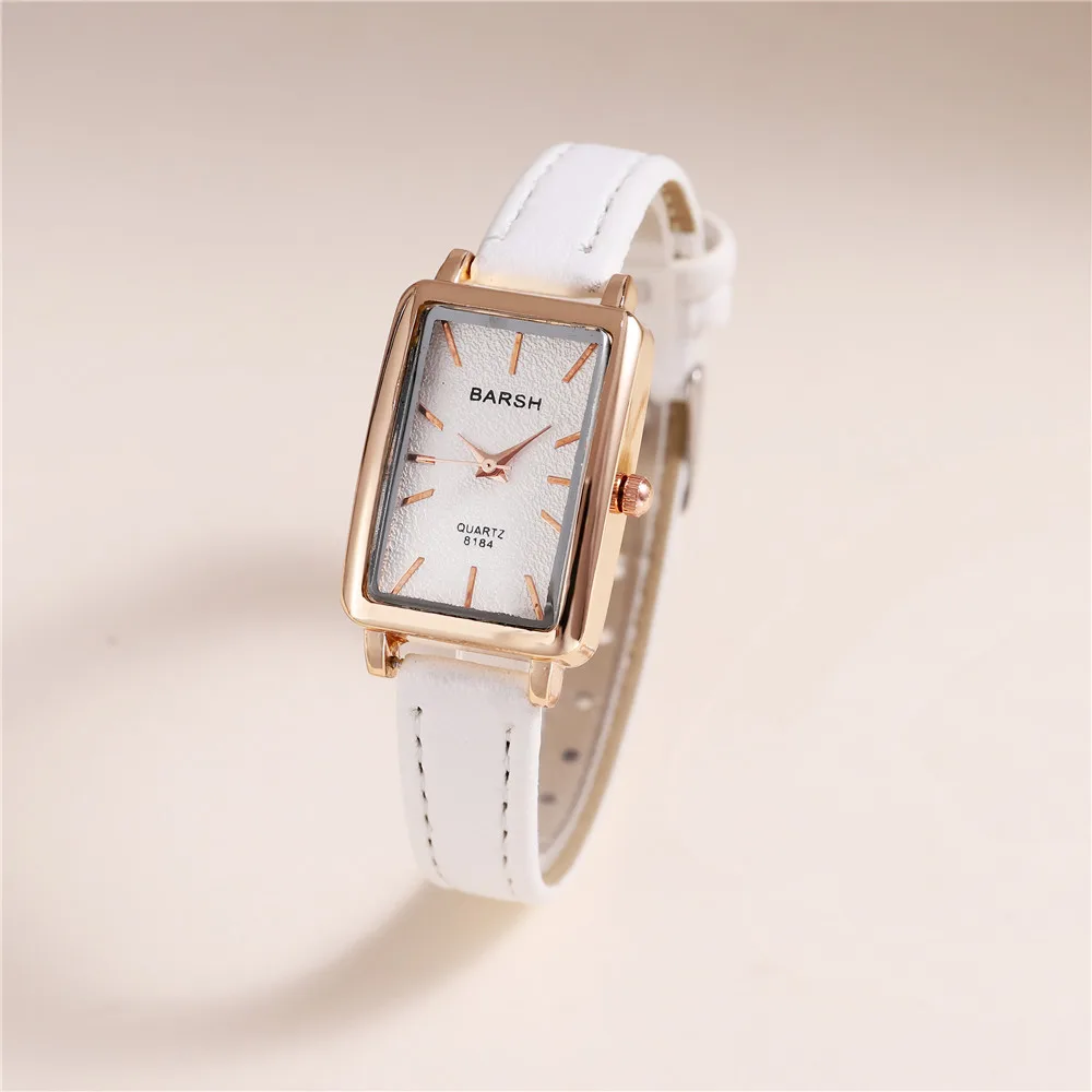 fashion rectangle dial quartz women leather watch 4