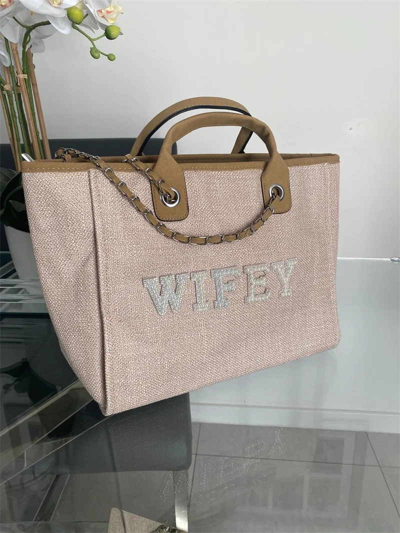 Personalised Shoulder Tote Bag, Women's Handbag, Beach Bag, custom Hand Bag,  Canvas Bag, Gifts For her, Chain tote bag,honeymoon - AliExpress