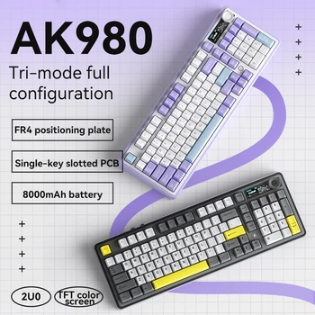 Ajazz AK980 Gaming Mechanical Keyboard with Color Screen 98 Keys RGB Bluetooth Wireless Keyboard Gamer 8000mAh For PC Laptop 1
