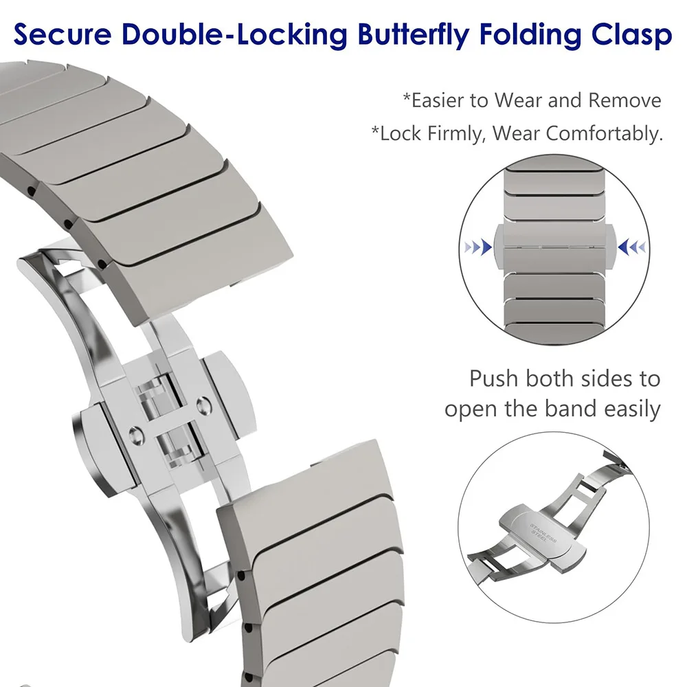 Luxurious Solid Stainless Steel Strap with Butterfly Buckle