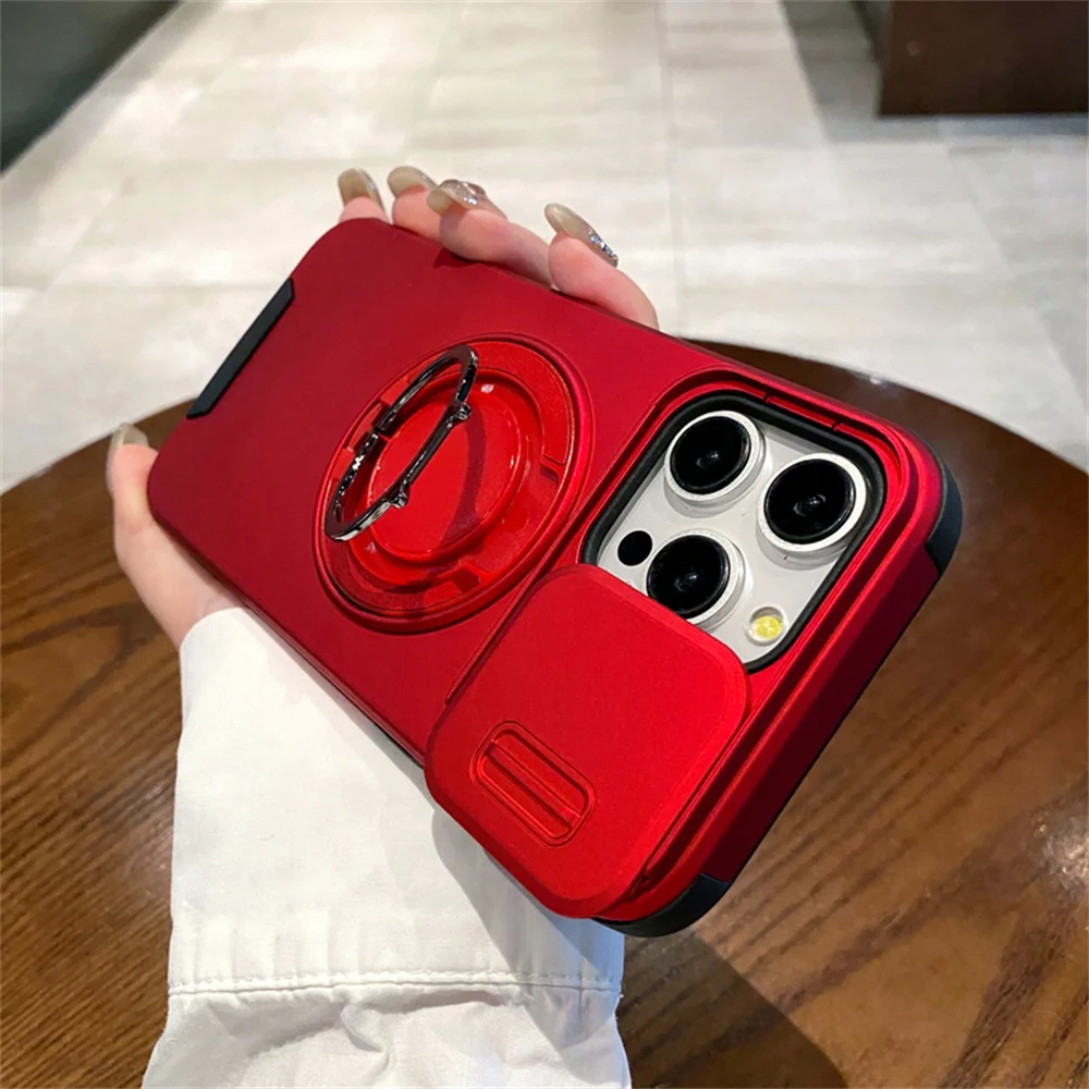 Coque de protection magnétique rotative pour iPhone 15 16 Pro Max 14 13 12 11 avec protection d'objectif d'appareil photo coulissant et coque antichoc_voghion.com