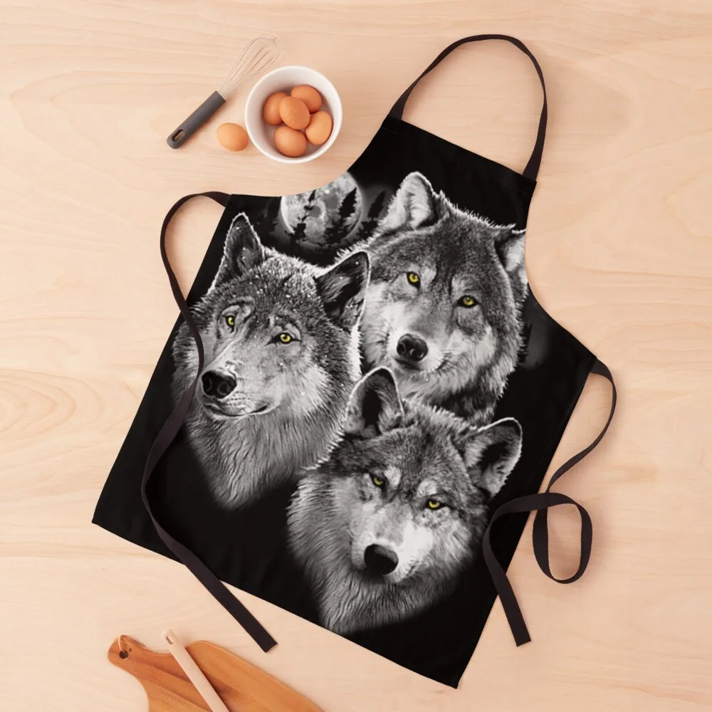 

Three Gray Wolves in Moonlight Apron Women'S Kitchen Apron Apron For Man Haircut Kitchen Aprons
