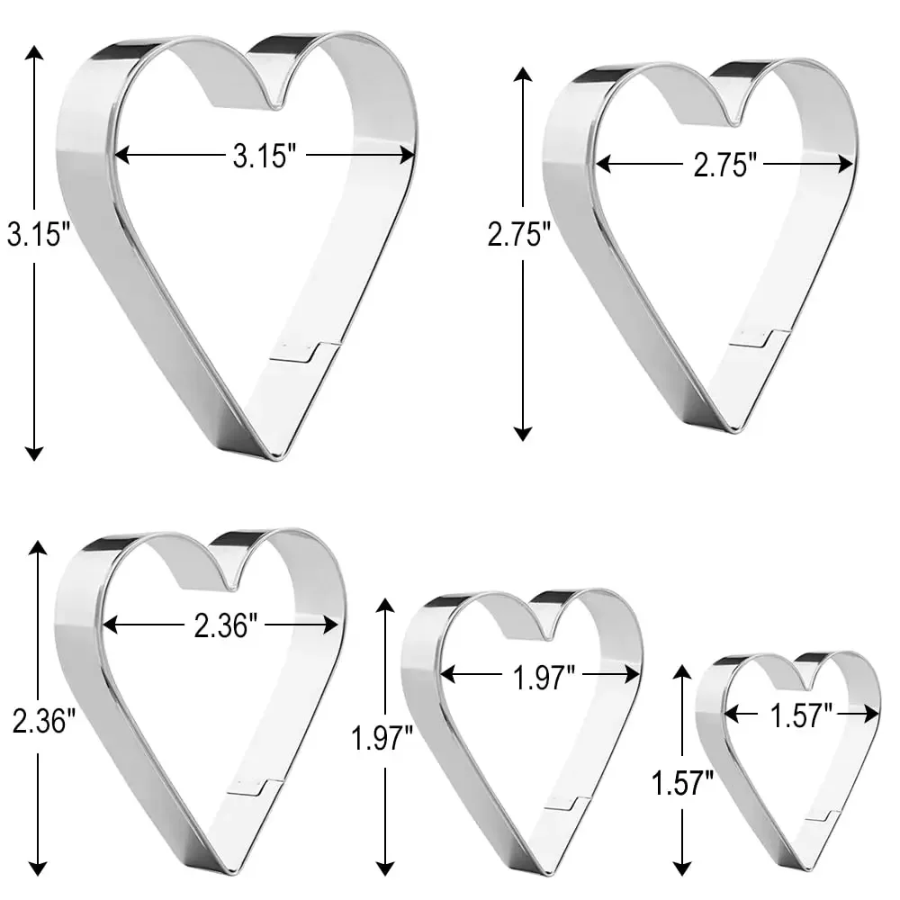 Heart Cookie Cutter Set of 5 Valentine's Day Heart Shape Cake Mould Stainless Steel Shape Cookie Mould Set cookie cutter cookie mould