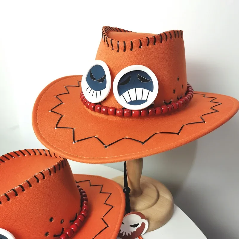 Anime Character Portgas D Ace Cowboy Hat Cosplay Hats Pirates Orange Cap  Suede