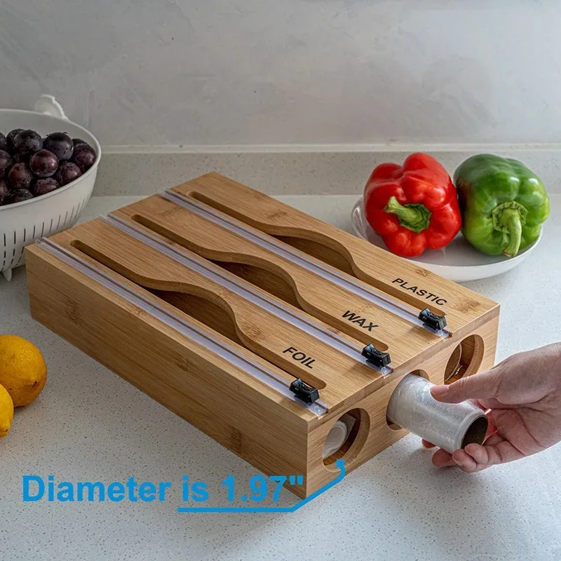 3 in 1 Wrap Organizer With Cutter For ALuminum Foil Wax Paper And Cling Wrap Plastic Organizer Dispenser With Cutter