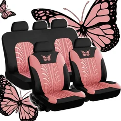 Universal Car Seat Cover Set - Red Butterfly Embroidery Design - Protects Against Stains and Wear (Pink(5 seat))