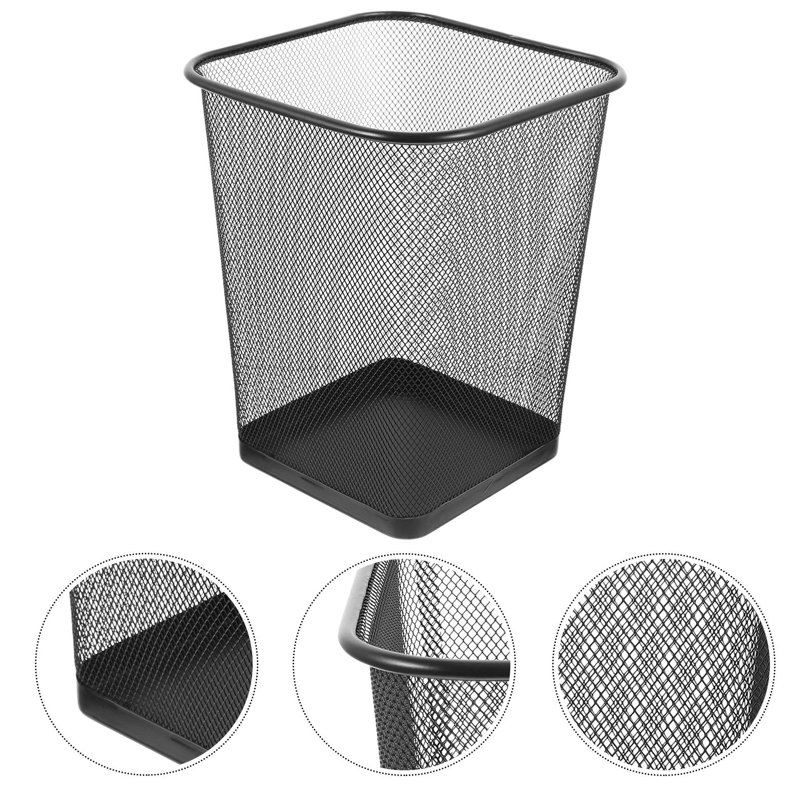 

Trash Can Garbage Bin Mesh Waste Basket Container Wire Metal Wastebasket Office Paper Kitchen Recycling Bedroom Black Rubbish