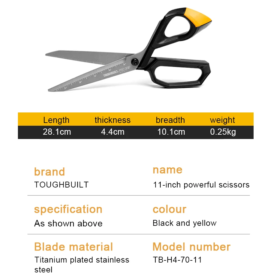 TOUGHBUILT TB-H4-70-11 Industrial Scissors Construction Powerful Scissors 11" Thin Iron Shears High Precision Hand Tools 3