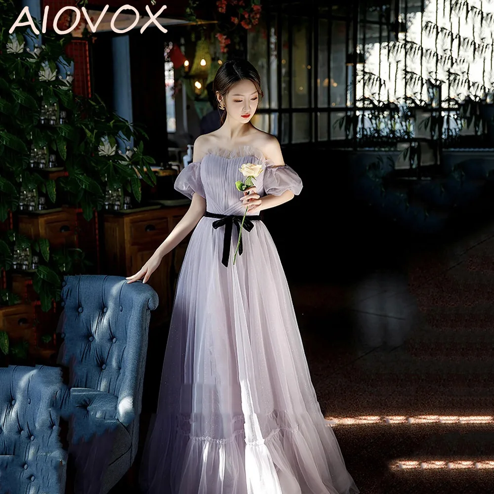 

AIOVOX A-line Party Dresses Charming Off The Shoulder Belt Bow Lace Up BackStyle StrapLess Prom Dresses 2024 Vestidos de noche