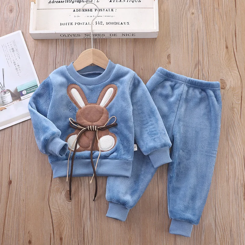 Kids Clothing Set Girls Clothing Set Boys Clothing Set Kids Sweatshirt Set 2PCS Baby Thicken Pajamas Sets Kids Loungewear Boys Girls Warm Bear Flannel Sleepwear