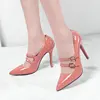 2025 Women's Shoes New patent leather pointed high-heeled shoes Size 34-46 belt buckle Caligae buckle shoes