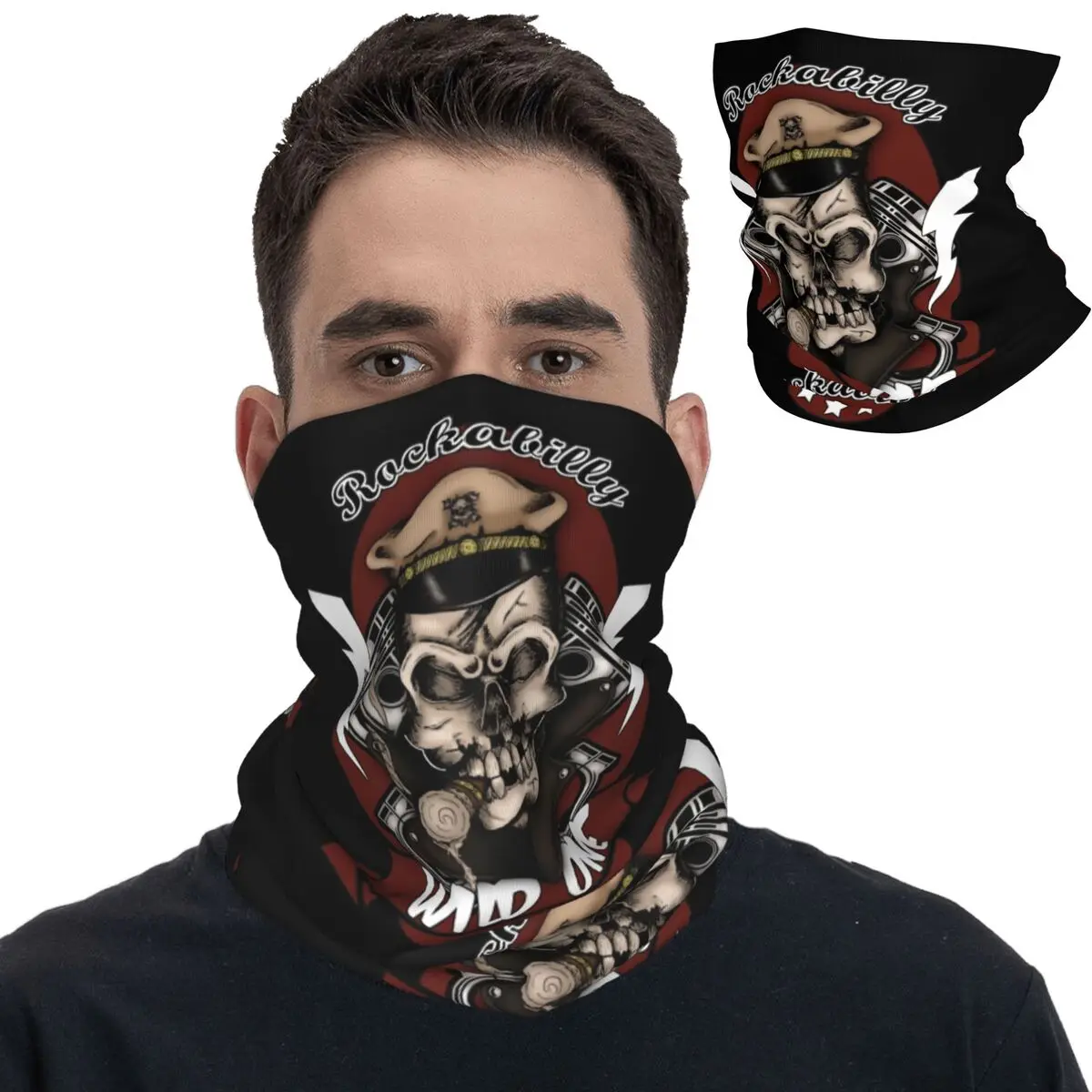 

Универсальная бандана Rockabilly для мужчин и женщин, шейный платок с принтом рок-н-ролл, шарф-накидка, походная головная повязка, защита от ветра для взрослых